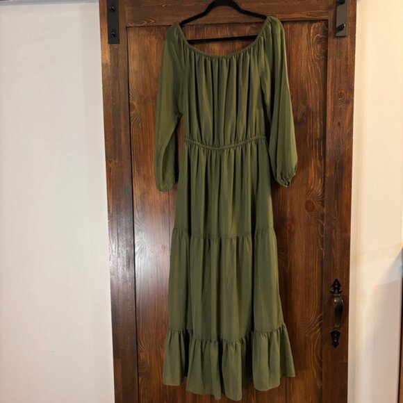 INC International Concepts Large Off-The-Shoulder Tiered Green Maxi Dress NWT - Picture 4 of 6